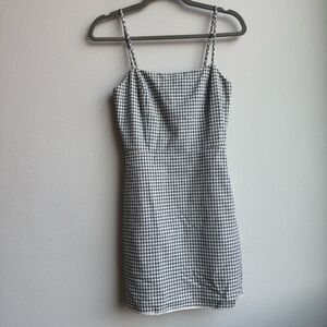 Aritzia Wilfred Square Neck Preppy Mini Bodycon Plaid Black White Dress SZ 2 XS